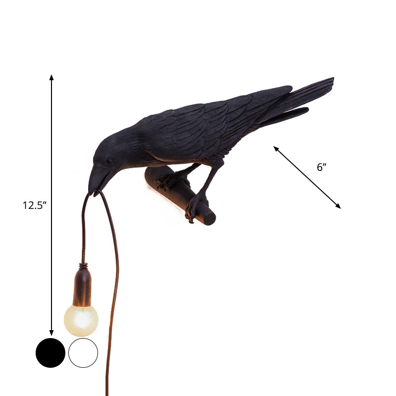 1-Bulb Bird Shape Wall Mount Light Country Style White/Black Finish Resin Wall Sconce Lamp Clearhalo 'Wall Lamps & Sconces' 'Wall Lights' Lighting' 781962