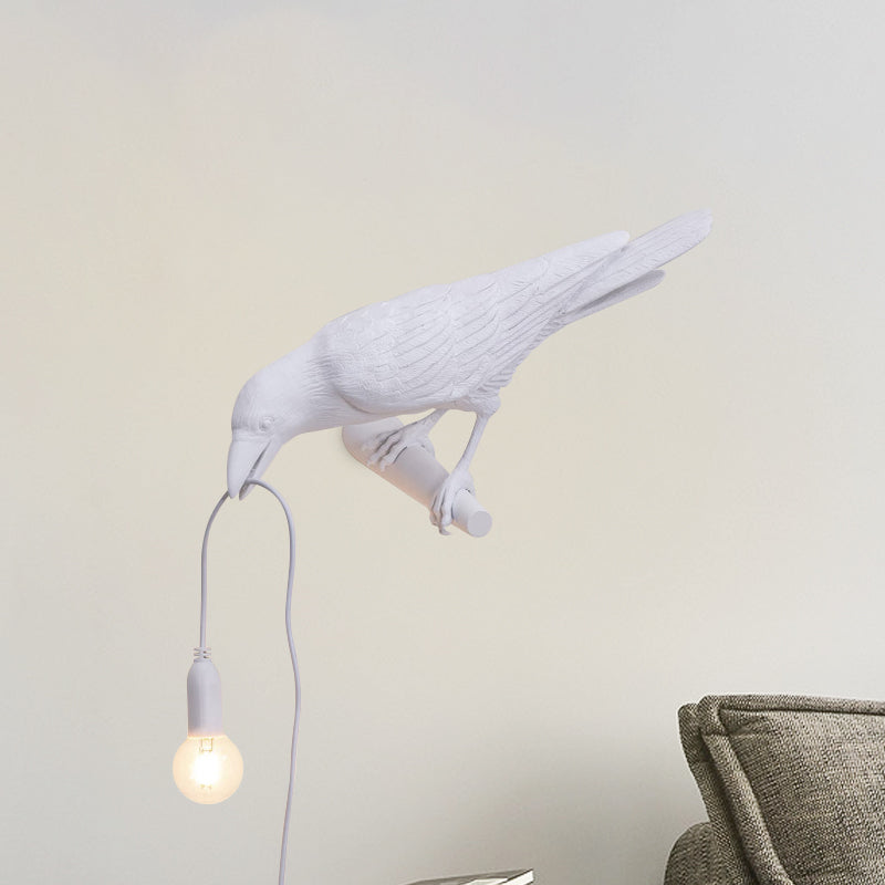 1-Bulb Bird Shape Wall Mount Light Country Style White/Black Finish Resin Wall Sconce Lamp White Clearhalo 'Wall Lamps & Sconces' 'Wall Lights' Lighting' 781963