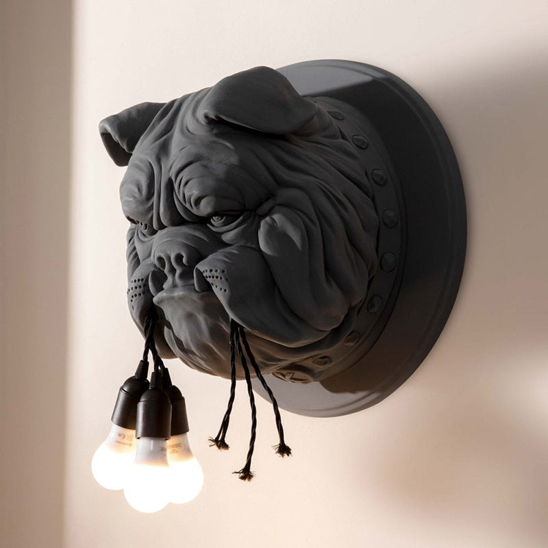 Bulldog Shape Resin Sconce Lighting Nordic 3 Heads Living Room Wall Lamp Fixture in White/Black Black Clearhalo 'Wall Lamps & Sconces' 'Wall Lights' Lighting' 781967