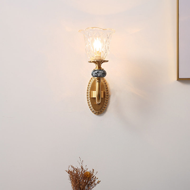 Post Modern Flower Wall Sconce Lighting 1/2-Head Clear Glass Wall Lamp Fixture in Brass 1.0 Brass Clearhalo 'Wall Lamps & Sconces' 'Wall Lights' Lighting' 781984