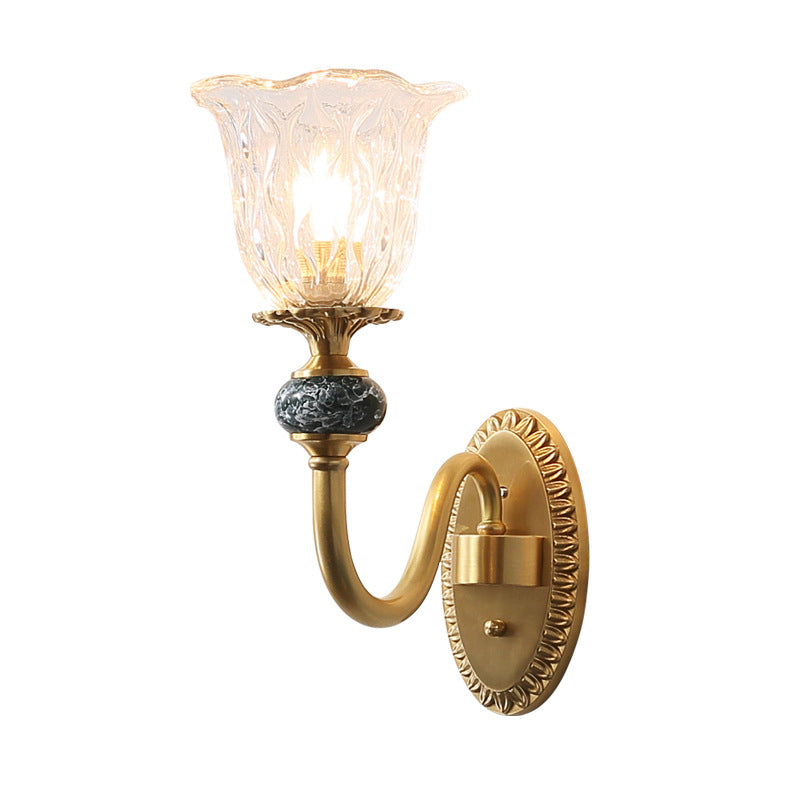 Post Modern Flower Wall Sconce Lighting 1/2-Head Clear Glass Wall Lamp Fixture in Brass Clearhalo 'Wall Lamps & Sconces' 'Wall Lights' Lighting' 781985