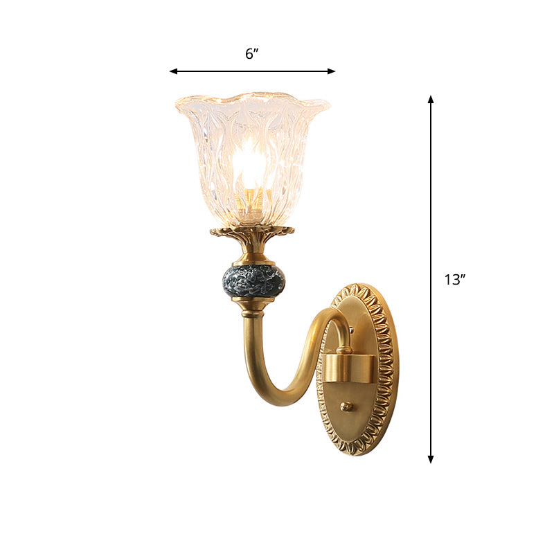 Post Modern Flower Wall Sconce Lighting 1/2-Head Clear Glass Wall Lamp Fixture in Brass Clearhalo 'Wall Lamps & Sconces' 'Wall Lights' Lighting' 781987