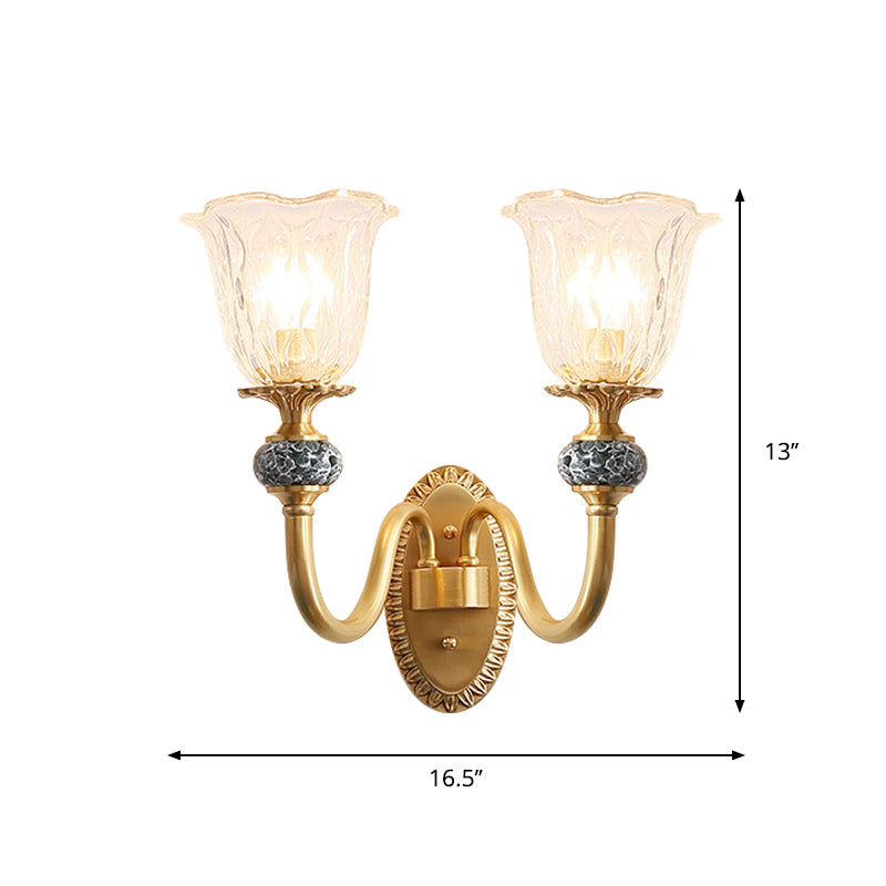 Post Modern Flower Wall Sconce Lighting 1/2-Head Clear Glass Wall Lamp Fixture in Brass Clearhalo 'Wall Lamps & Sconces' 'Wall Lights' Lighting' 781992