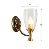 Brass 1-Light Wall Light Fixture Vintage Clear Seeded Glass Conical Wall Mounted Lamp Clearhalo 'Wall Lamps & Sconces' 'Wall Lights' Lighting' 782000