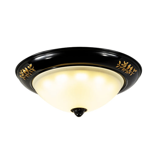 3 Heads Ceiling Mounted Light Traditional Living Room Flush Lamp Fixture with Dome Opal Glass Shade in Black Clearhalo 'Ceiling Lights' 'Close To Ceiling Lights' 'Close to ceiling' 'Flush mount' Lighting' 782028