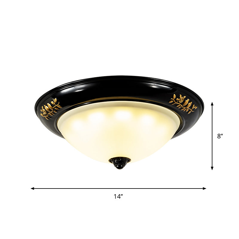 3 Heads Ceiling Mounted Light Traditional Living Room Flush Lamp Fixture with Dome Opal Glass Shade in Black Clearhalo 'Ceiling Lights' 'Close To Ceiling Lights' 'Close to ceiling' 'Flush mount' Lighting' 782029