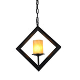 1 Light Metal Hanging Light Kit Farmhouse Black Finish Squared Frame Dining Room Pendant with Cylinder Dolomite Shade Clearhalo 'Ceiling Lights' 'Pendant Lights' 'Pendants' Lighting' 782049