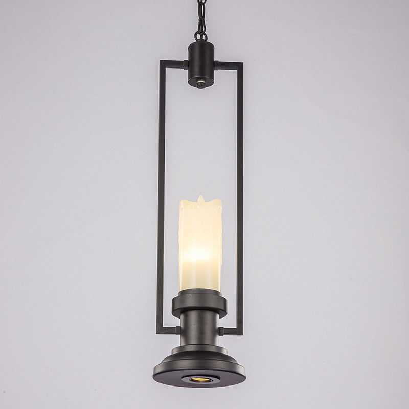 Candle Restaurant Suspension Light Vintage Resin 1 Head Black Pendant Lamp Fixture with Rectangle Frame Clearhalo 'Ceiling Lights' 'Pendant Lights' 'Pendants' Lighting' 782053