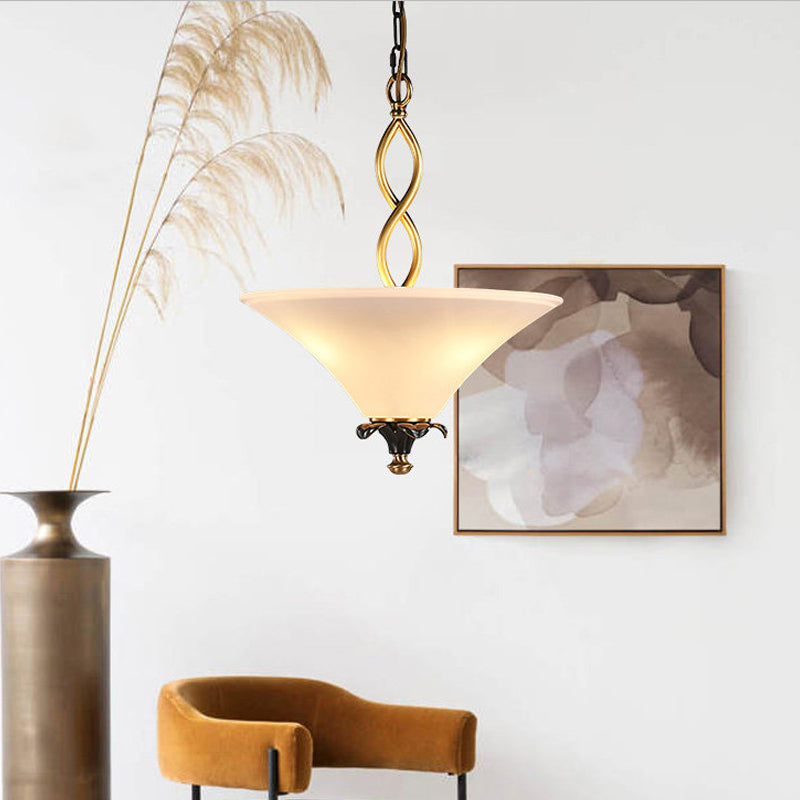 3-Light Pendulum Light Country Dining Room Chandelier Lamp Fixture with Cone White Glass Shade Clearhalo 'Ceiling Lights' 'Chandeliers' Lighting' options 782059