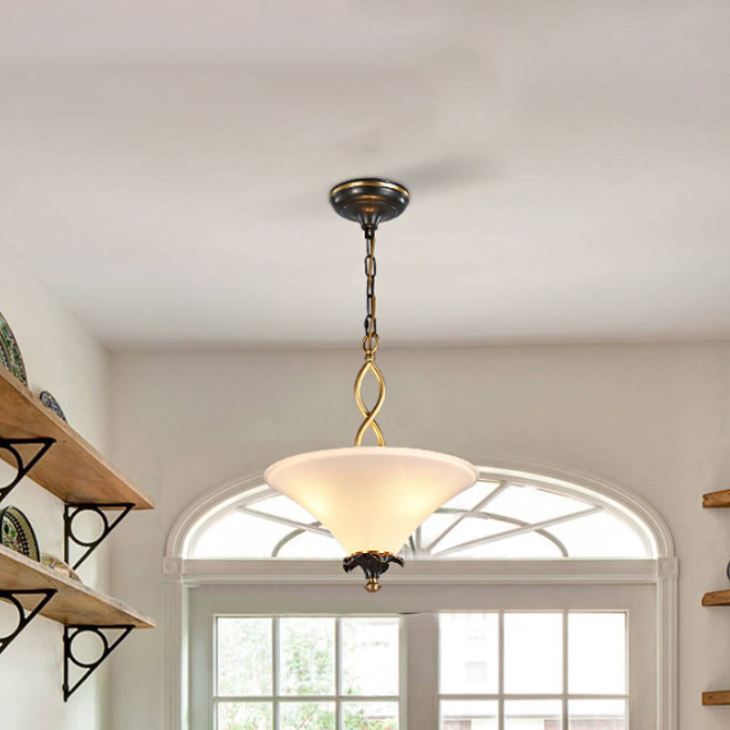 3-Light Pendulum Light Country Dining Room Chandelier Lamp Fixture with Cone White Glass Shade Clearhalo 'Ceiling Lights' 'Chandeliers' Lighting' options 782060