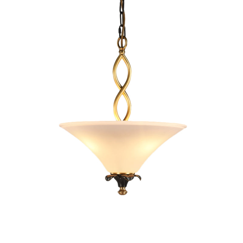 3-Light Pendulum Light Country Dining Room Chandelier Lamp Fixture with Cone White Glass Shade Clearhalo 'Ceiling Lights' 'Chandeliers' Lighting' options 782061