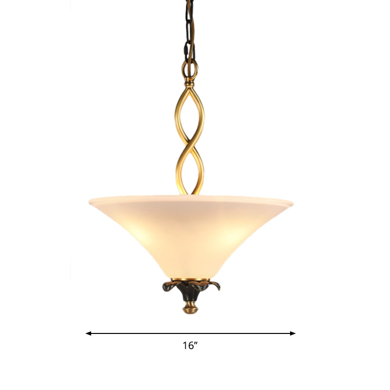 3-Light Pendulum Light Country Dining Room Chandelier Lamp Fixture with Cone White Glass Shade Clearhalo 'Ceiling Lights' 'Chandeliers' Lighting' options 782062