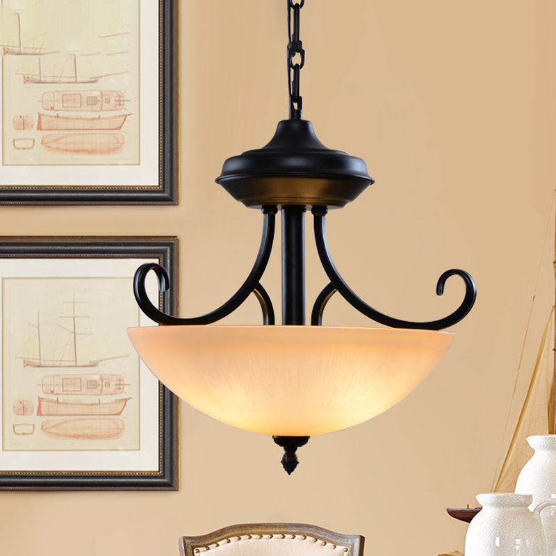 Black Domed Chandelier Lighting Traditional Tan Glass 3-Head Corridor Hanging Pendant Lamp Clearhalo 'Ceiling Lights' 'Chandeliers' Lighting' options 782063