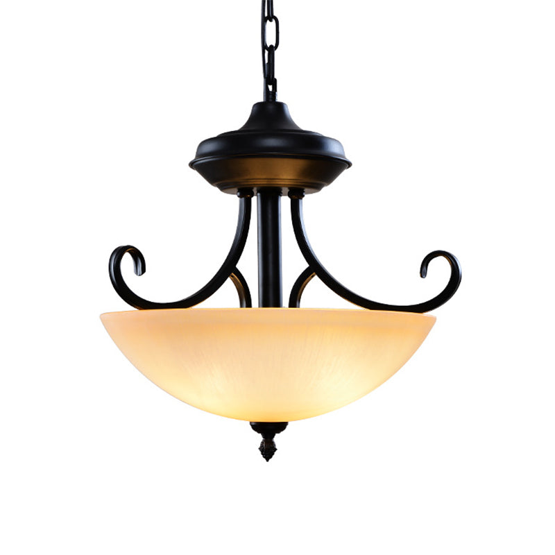 Black Domed Chandelier Lighting Traditional Tan Glass 3-Head Corridor Hanging Pendant Lamp Clearhalo 'Ceiling Lights' 'Chandeliers' Lighting' options 782065