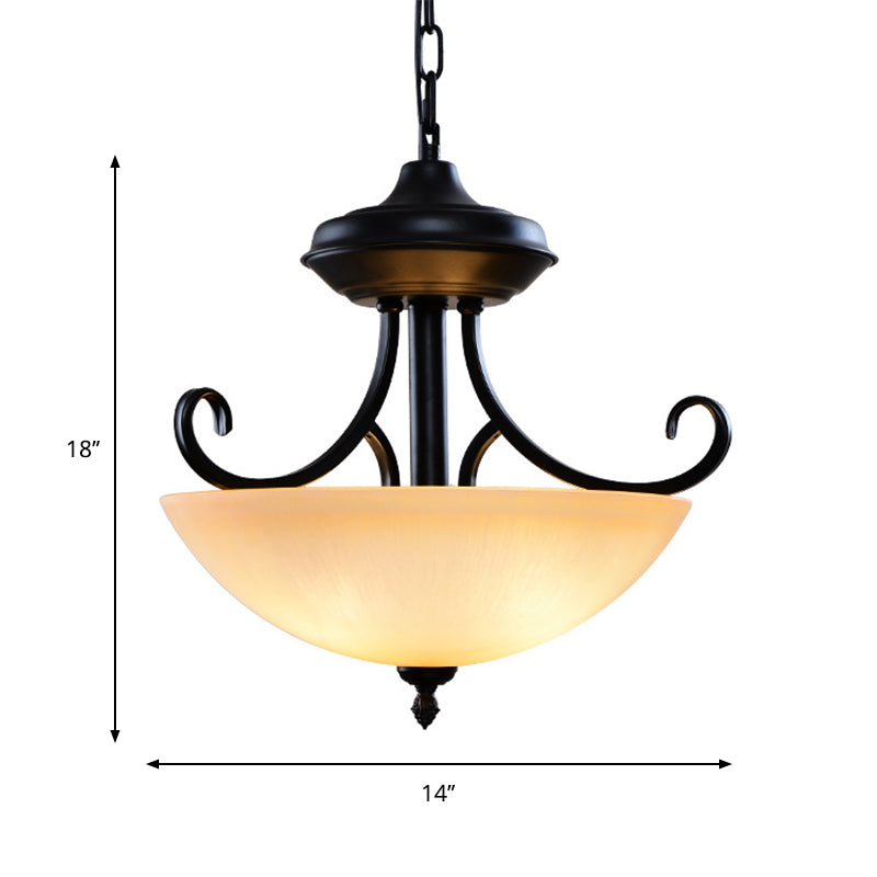 Black Domed Chandelier Lighting Traditional Tan Glass 3-Head Corridor Hanging Pendant Lamp Clearhalo 'Ceiling Lights' 'Chandeliers' Lighting' options 782066