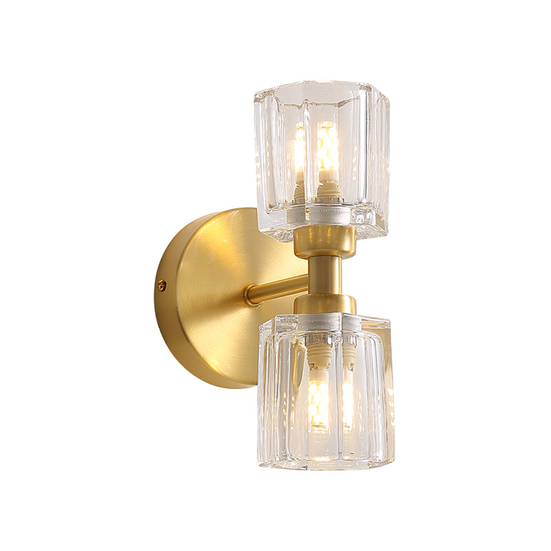 Clear Crystal Glass Brass Wall Lighting Cup Shaped 2 Heads Traditional Up-Down Wall Mount Lamp Clearhalo 'Wall Lamps & Sconces' 'Wall Lights' Lighting' 782108