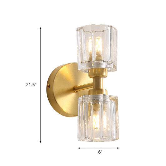 Clear Crystal Glass Brass Wall Lighting Cup Shaped 2 Heads Traditional Up-Down Wall Mount Lamp Clearhalo 'Wall Lamps & Sconces' 'Wall Lights' Lighting' 782109