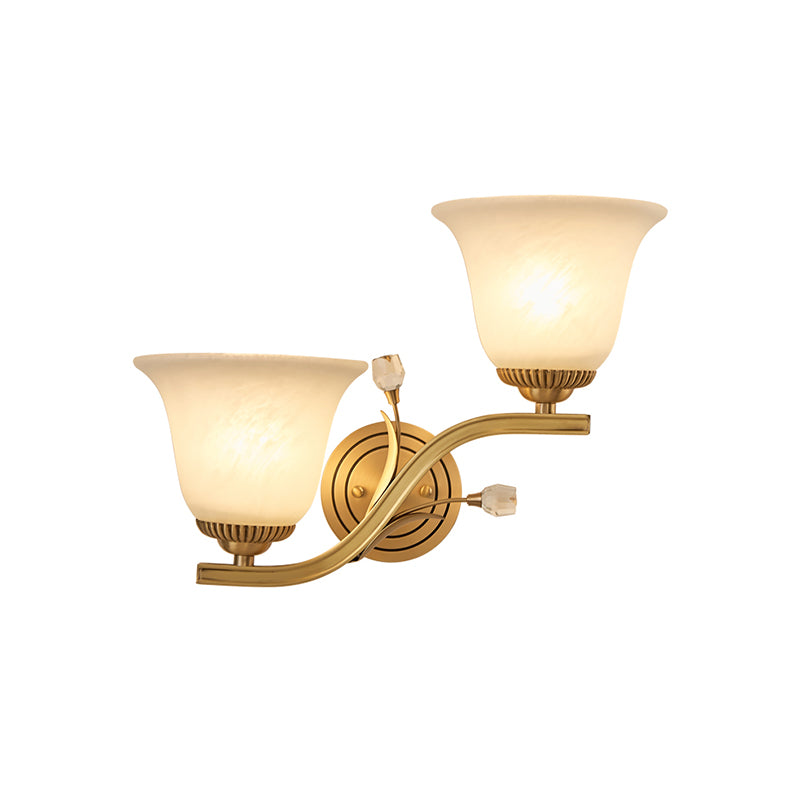 Brass Finish 1/2-Light Wall Sconce Light Colonial Frosted Glass Bell Up Wall Lamp Fixture for Corridor Clearhalo 'Wall Lamps & Sconces' 'Wall Lights' Lighting' 782117