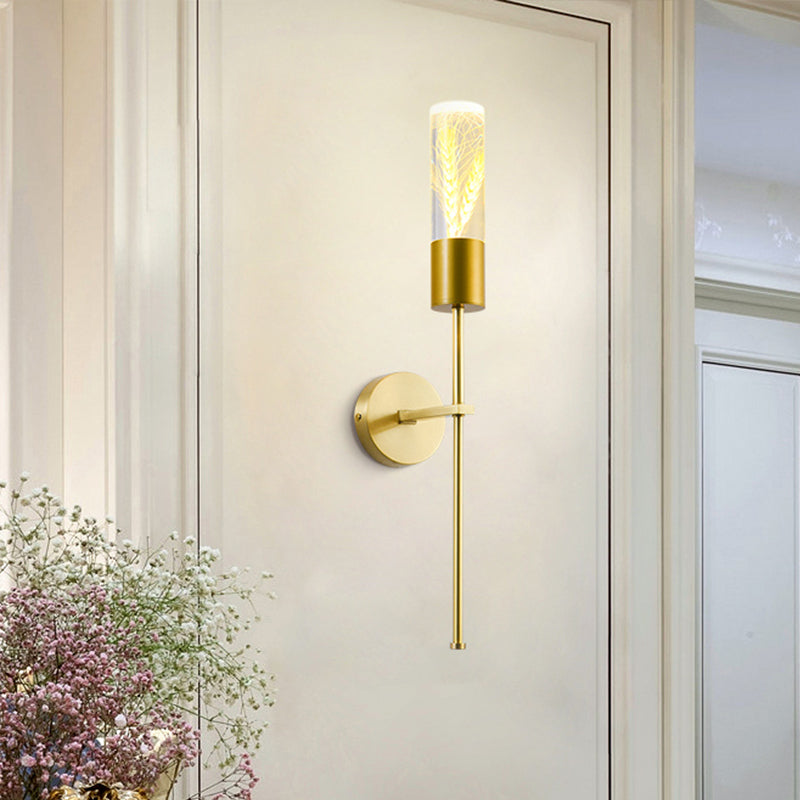 LED Wall Lighting Ideas Traditional Pencil Arm Metal Wall Mounted Lamp in Brass with Ear of Wheat Deco Brass Clearhalo 'Wall Lamps & Sconces' 'Wall Lights' Lighting' 782164