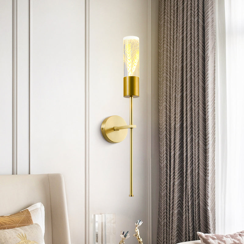 LED Wall Lighting Ideas Traditional Pencil Arm Metal Wall Mounted Lamp in Brass with Ear of Wheat Deco Clearhalo 'Wall Lamps & Sconces' 'Wall Lights' Lighting' 782165