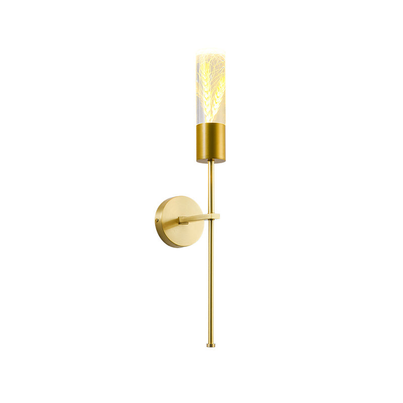 LED Wall Lighting Ideas Traditional Pencil Arm Metal Wall Mounted Lamp in Brass with Ear of Wheat Deco Clearhalo 'Wall Lamps & Sconces' 'Wall Lights' Lighting' 782166