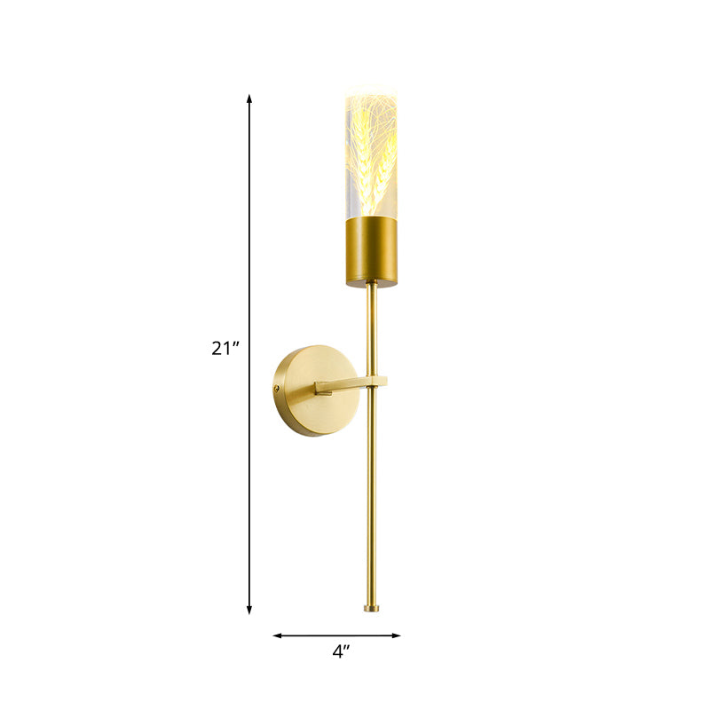 LED Wall Lighting Ideas Traditional Pencil Arm Metal Wall Mounted Lamp in Brass with Ear of Wheat Deco Clearhalo 'Wall Lamps & Sconces' 'Wall Lights' Lighting' 782167