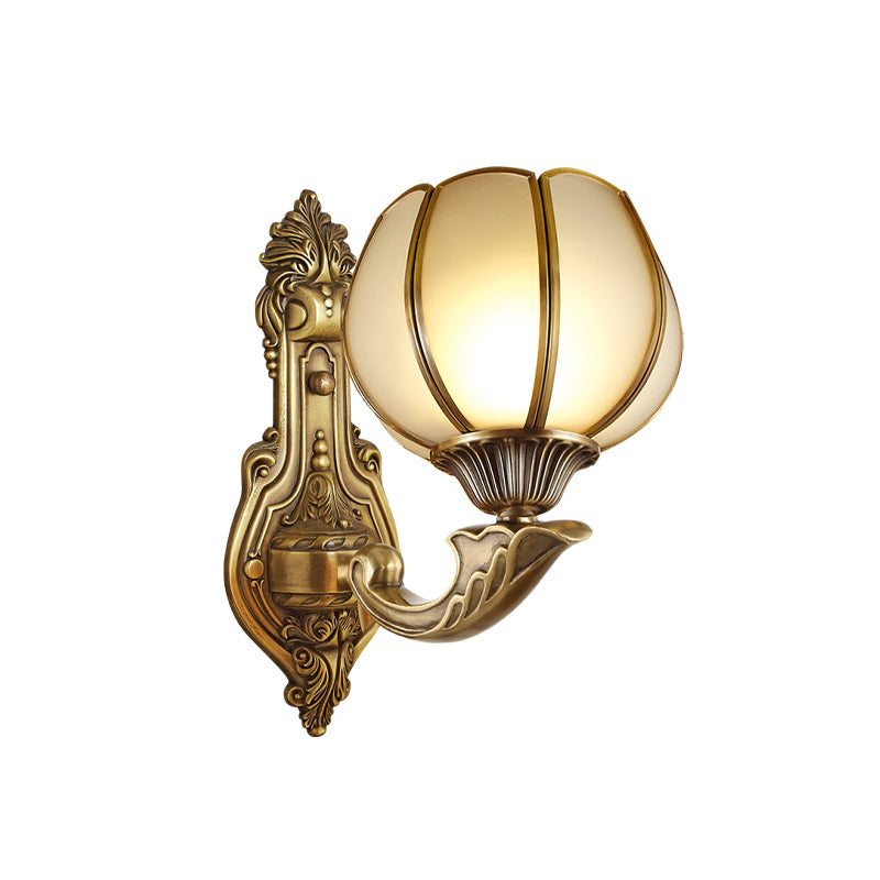 Colonial Domed Up Wall Lighting 1 Light Textured/Opal Glass Wall Mounted Lamp Fixture in Brass Clearhalo 'Wall Lamps & Sconces' 'Wall Lights' Lighting' 782179