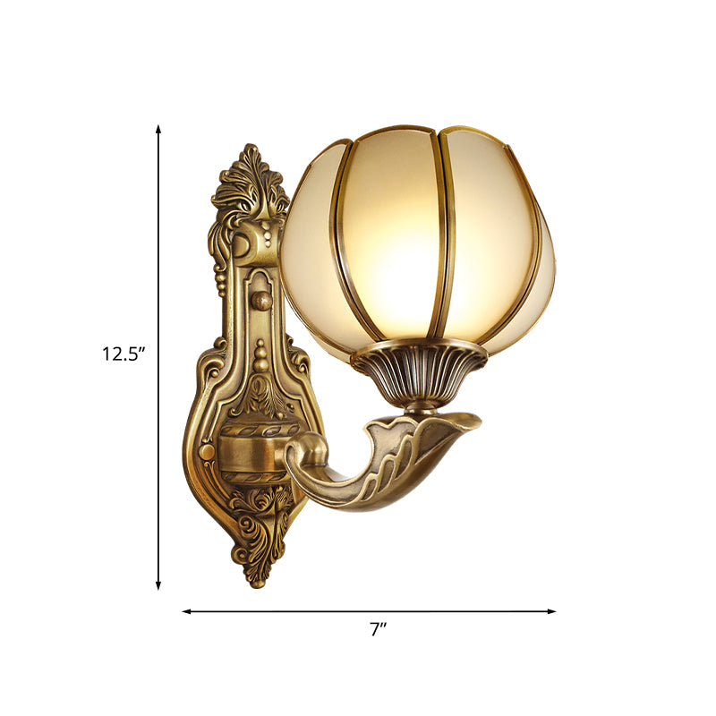 Colonial Domed Up Wall Lighting 1 Light Textured/Opal Glass Wall Mounted Lamp Fixture in Brass Clearhalo 'Wall Lamps & Sconces' 'Wall Lights' Lighting' 782180