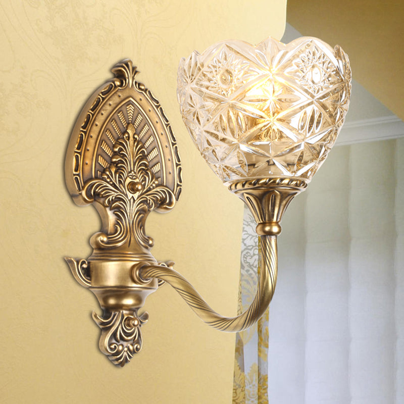 Colonial Domed Up Wall Lighting 1 Light Textured/Opal Glass Wall Mounted Lamp Fixture in Brass Brass A Clearhalo 'Wall Lamps & Sconces' 'Wall Lights' Lighting' 782181