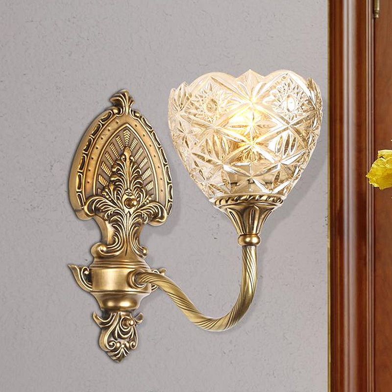 Colonial Domed Up Wall Lighting 1 Light Textured/Opal Glass Wall Mounted Lamp Fixture in Brass Clearhalo 'Wall Lamps & Sconces' 'Wall Lights' Lighting' 782182