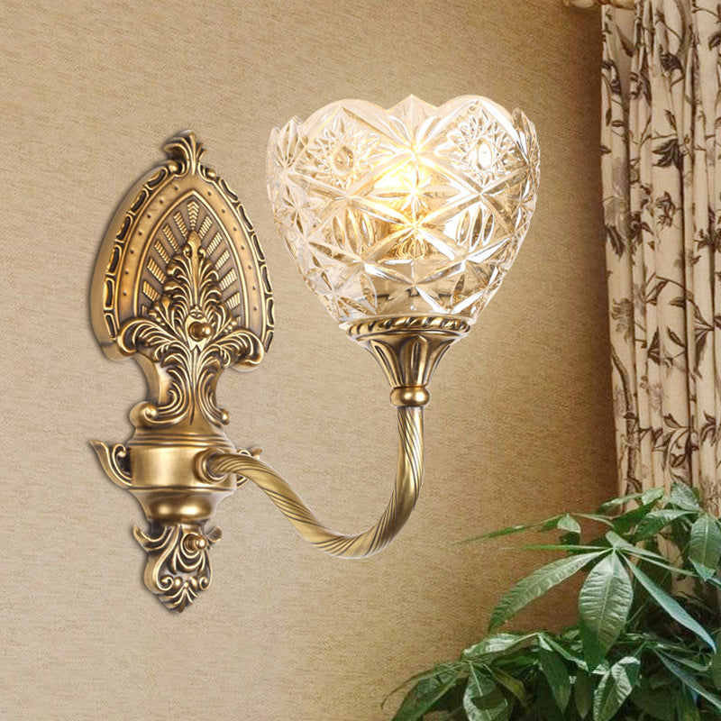 Colonial Domed Up Wall Lighting 1 Light Textured/Opal Glass Wall Mounted Lamp Fixture in Brass Clearhalo 'Wall Lamps & Sconces' 'Wall Lights' Lighting' 782183