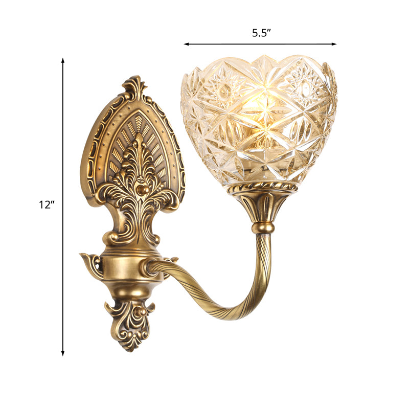 Colonial Domed Up Wall Lighting 1 Light Textured/Opal Glass Wall Mounted Lamp Fixture in Brass Clearhalo 'Wall Lamps & Sconces' 'Wall Lights' Lighting' 782185