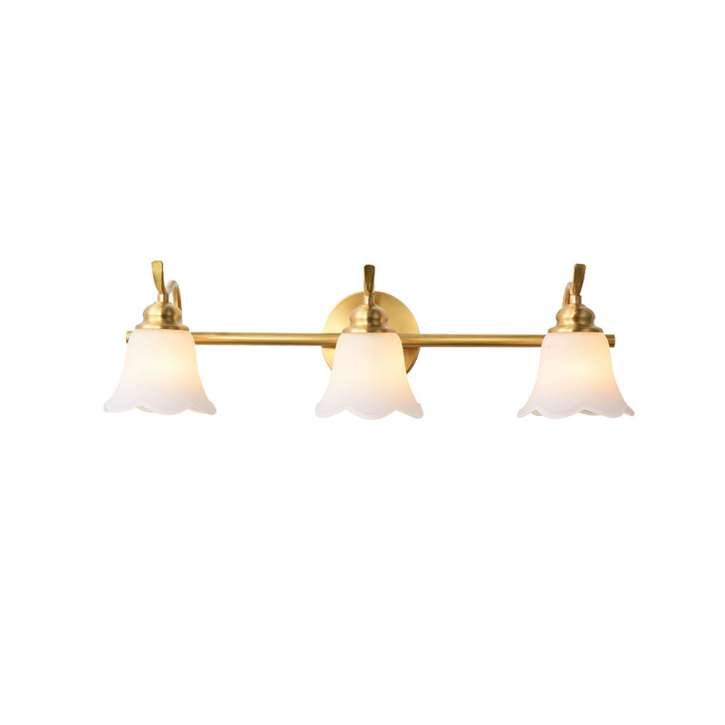 2/3 Bulbs Vanity Wall Light Traditional Bathroom Wall Sconce Lamp with Flower Cream Glass Shade in Brass Clearhalo 'Vanity Lights' 'Wall Lights' Lighting' 782188