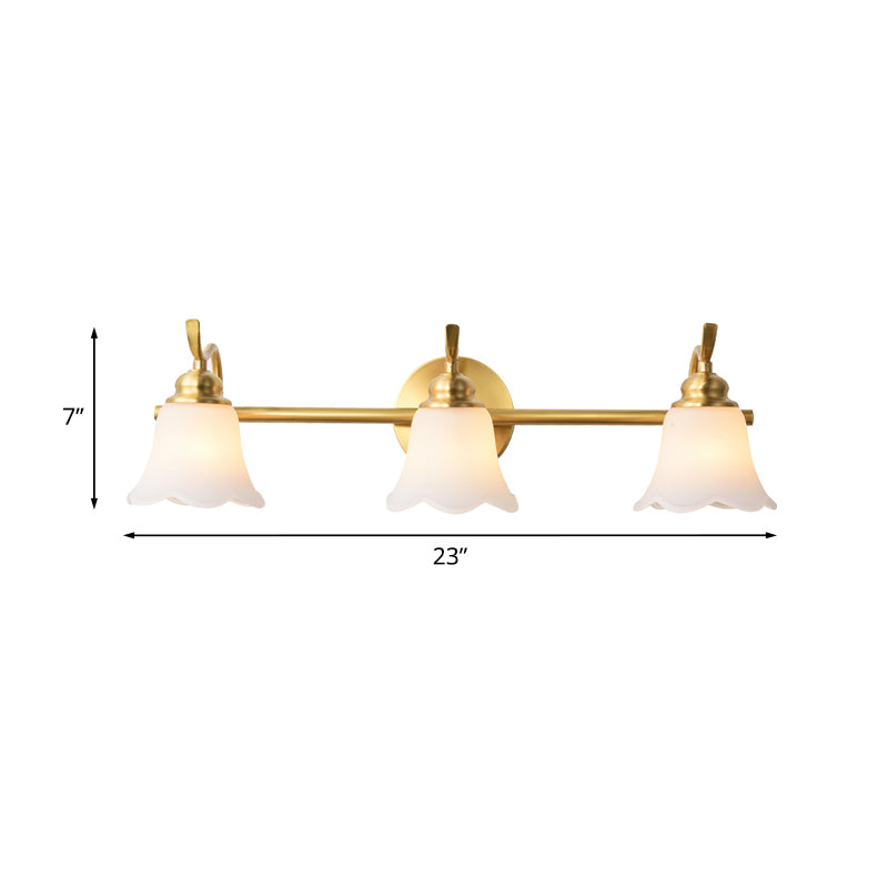 2/3 Bulbs Vanity Wall Light Traditional Bathroom Wall Sconce Lamp with Flower Cream Glass Shade in Brass Clearhalo 'Vanity Lights' 'Wall Lights' Lighting' 782189