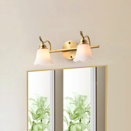 2/3 Bulbs Vanity Wall Light Traditional Bathroom Wall Sconce Lamp with Flower Cream Glass Shade in Brass Clearhalo 'Vanity Lights' 'Wall Lights' Lighting' 782191