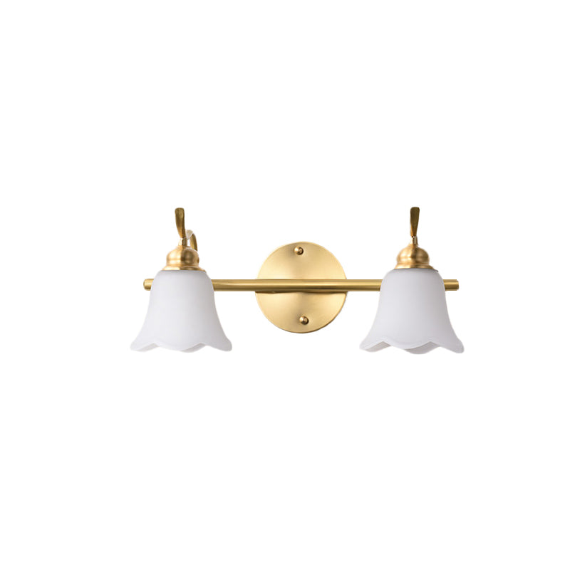 2/3 Bulbs Vanity Wall Light Traditional Bathroom Wall Sconce Lamp with Flower Cream Glass Shade in Brass Clearhalo 'Vanity Lights' 'Wall Lights' Lighting' 782193