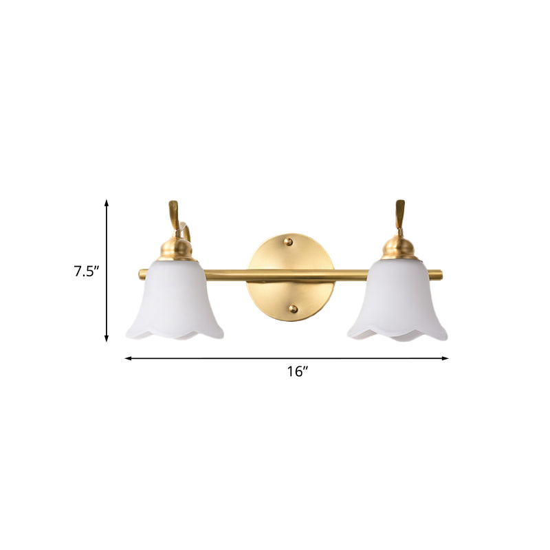 2/3 Bulbs Vanity Wall Light Traditional Bathroom Wall Sconce Lamp with Flower Cream Glass Shade in Brass Clearhalo 'Vanity Lights' 'Wall Lights' Lighting' 782194