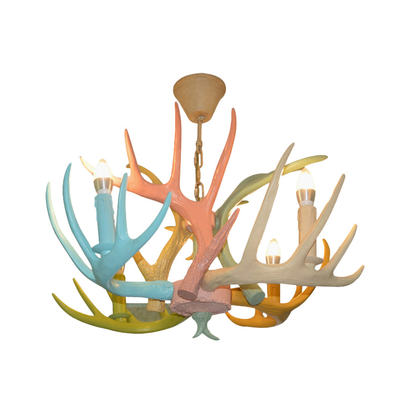 Macaron Antler Ceiling Chandelier Resin 4/6 Bulbs Child Room Suspension Light in Blue-Pink-Yellow with Open Bulb Design Clearhalo 'Ceiling Lights' 'Chandeliers' Lighting' options 782236