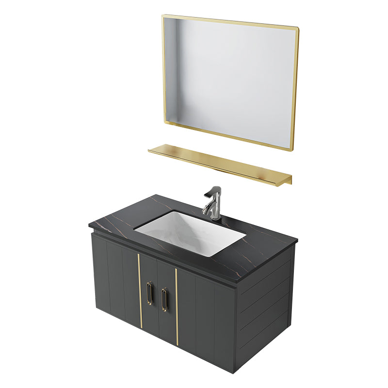 Modern Style Bath Vanity Wall Mount Dirt Resistant Bath Vanity with Faucet Vanity & Faucet & Mirrors 31"L x 19"W x 16"H Black Clearhalo 'Bathroom Remodel & Bathroom Fixtures' 'Bathroom Vanities' 'bathroom_vanities' 'Home Improvement' 'home_improvement' 'home_improvement_bathroom_vanities' 7831765