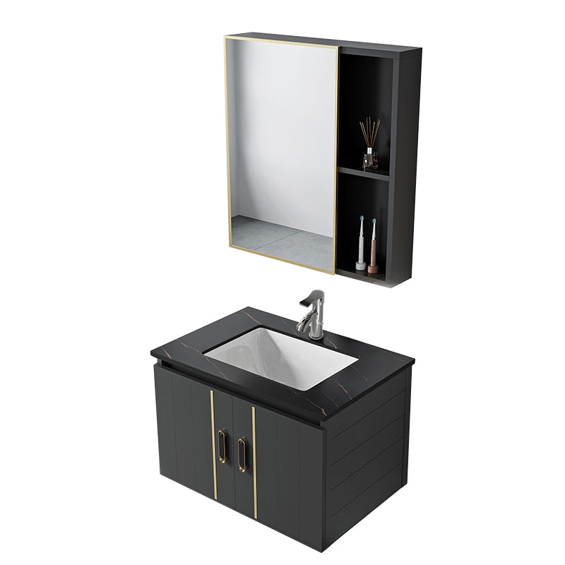 Modern Style Bath Vanity Wall Mount Dirt Resistant Bath Vanity with Faucet Vanity & Faucet & Mirror Cabinet Black Clearhalo 'Bathroom Remodel & Bathroom Fixtures' 'Bathroom Vanities' 'bathroom_vanities' 'Home Improvement' 'home_improvement' 'home_improvement_bathroom_vanities' 7831775