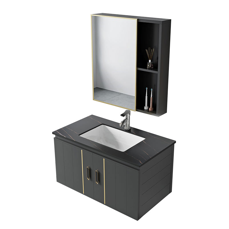 Modern Style Bath Vanity Wall Mount Dirt Resistant Bath Vanity with Faucet Vanity & Faucet & Mirror Cabinet 31"L x 19"W x 16"H Black Clearhalo 'Bathroom Remodel & Bathroom Fixtures' 'Bathroom Vanities' 'bathroom_vanities' 'Home Improvement' 'home_improvement' 'home_improvement_bathroom_vanities' 7831777