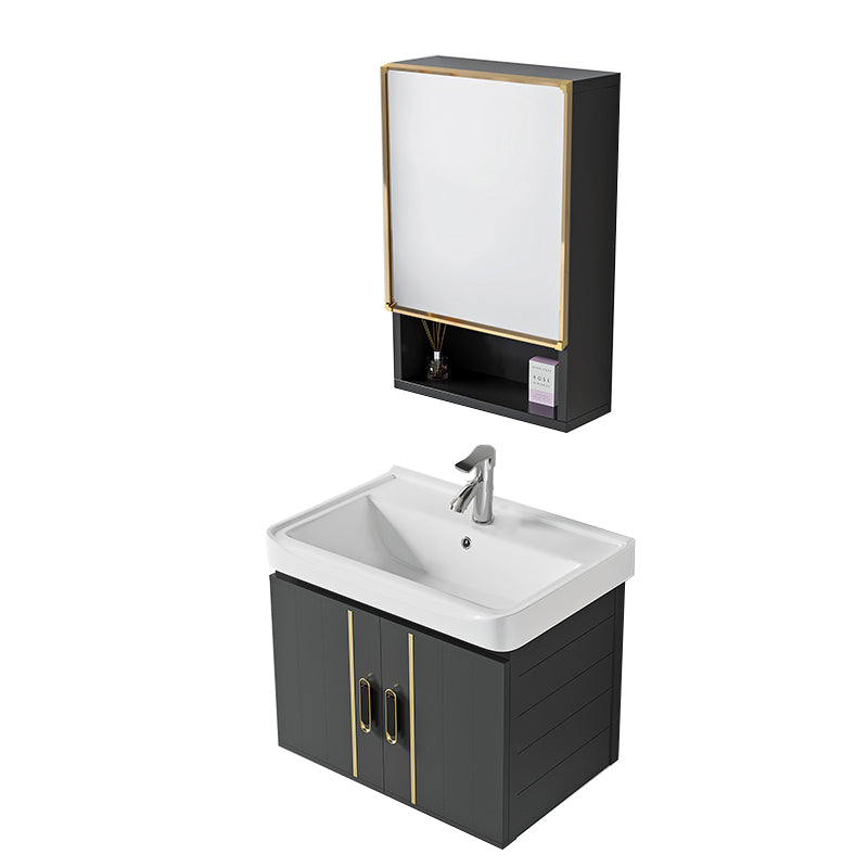 Modern Style Bath Vanity Wall Mount Dirt Resistant Bath Vanity with Faucet Vanity & Faucet & Mirror Cabinet 20"L x 14"W x 16"H White Clearhalo 'Bathroom Remodel & Bathroom Fixtures' 'Bathroom Vanities' 'bathroom_vanities' 'Home Improvement' 'home_improvement' 'home_improvement_bathroom_vanities' 7831779