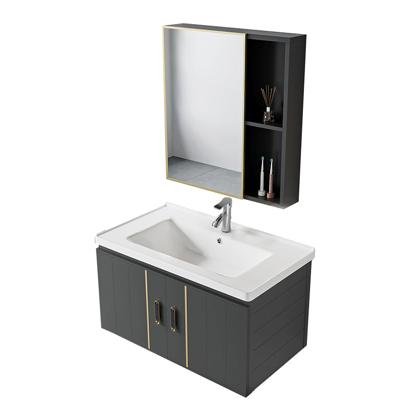 Modern Style Bath Vanity Wall Mount Dirt Resistant Bath Vanity with Faucet Vanity & Faucet & Mirror Cabinet 31"L x 19"W x 16"H White Clearhalo 'Bathroom Remodel & Bathroom Fixtures' 'Bathroom Vanities' 'bathroom_vanities' 'Home Improvement' 'home_improvement' 'home_improvement_bathroom_vanities' 7831781