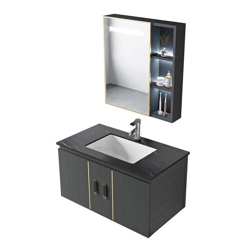 Modern Style Bath Vanity Wall Mount Dirt Resistant Bath Vanity with Faucet Vanity & Faucet & Smart Medicine Cabinet 31"L x 19"W x 16"H Black Clearhalo 'Bathroom Remodel & Bathroom Fixtures' 'Bathroom Vanities' 'bathroom_vanities' 'Home Improvement' 'home_improvement' 'home_improvement_bathroom_vanities' 7831783