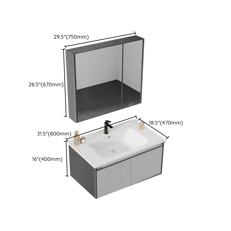 Bath Vanity Grey Metal Frame Rectangular Single Sink Wall Mount Mirror 2 Doors Vanity Clearhalo 'Bathroom Remodel & Bathroom Fixtures' 'Bathroom Vanities' 'bathroom_vanities' 'Home Improvement' 'home_improvement' 'home_improvement_bathroom_vanities' 7831837