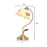 Brass Gooseneck Nightstand Lamp Korean Garden Metal 1 Bulb Bedroom Table Light with Flower Glass Shade Clearhalo 'Lamps' 'Table Lamps' Lighting' 783986