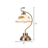 Single Bulb Night Stand Light Pastoral Ruffle Edged Hemisphere White Glass Table Lamp with Brass Bow Arm Clearhalo 'Lamps' 'Table Lamps' Lighting' 783990