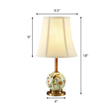 Ceramic Chinese Painting Ball Table Light Pastoral 1 Bulb Sitting Room Night Lamp with Flared Fabric Shade Clearhalo 'Lamps' 'Table Lamps' Lighting' 784006