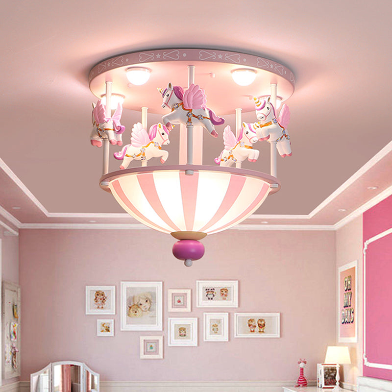 Merry-Go-Round Ceiling Flush Mount Kids Resin 5 Bulbs Bedroom Flushmount Lighting in Pink/Blue Pink Clearhalo 'Ceiling Lights' 'Close To Ceiling Lights' 'Close to ceiling' 'Flush mount' Lighting' 784015