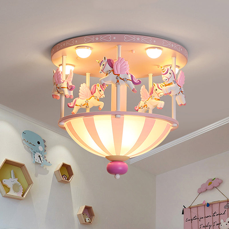 Merry-Go-Round Ceiling Flush Mount Kids Resin 5 Bulbs Bedroom Flushmount Lighting in Pink/Blue Clearhalo 'Ceiling Lights' 'Close To Ceiling Lights' 'Close to ceiling' 'Flush mount' Lighting' 784016